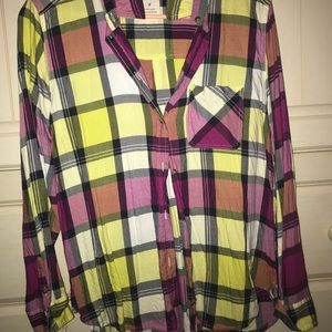Yellow and pink plaid shirt